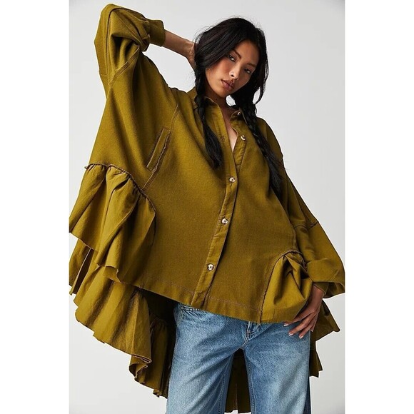 Free People Buttondown Sweatshirt Top XS - Picture 1 of 4